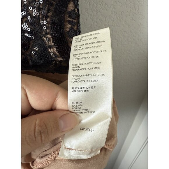 Free People Night Shimmers Sequin V-Neck Lined Mini Dress Black Glam Party Prom - Picture 11 of 12